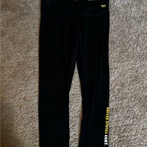 PINK Victoria's Secret Black Leggings with Yellow Details